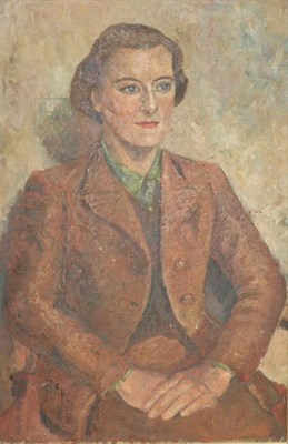 Lot 2115 - Follower of Roger Fry (1866-1934) Portrait of a lady seated, half length wearing a brown suit,...