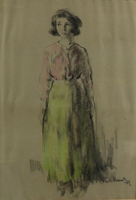 Lot 2118 - Jacob Kramer (1892-1962) Portrait of a young lady, standing wearing a full skirt Signed and...