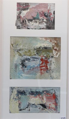 Lot 2125 - John Kingerlee (b.1936) Irish Abstract triptych Monogrammed, mixed media, 70cm by 32cm overall...