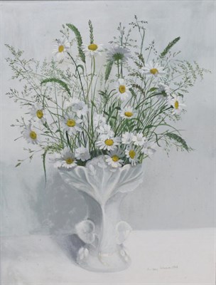 Lot 2132 - Audrey Johnson (1918-2010) Still life with oxeye daisies and grasses Signed and dated 1968, oil...