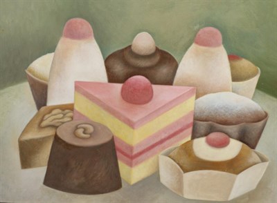 Lot 2135 - Martin Leman RBA, RWS (b.1934)  'Cakes'  Signed, signed and inscribed verso, oil on board, 24cm...