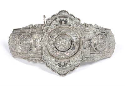 Lot 410 - A Middle Eastern Silver and Niello Buckle, probably Ottoman, mid 19th century, embossed...