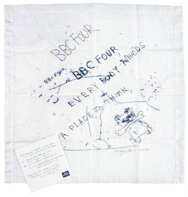 Lot 2160 - Tracey Emin (b.1963) BBC 4 handkerchief 2002 'Everybody needs a place to think' Print on cloth from