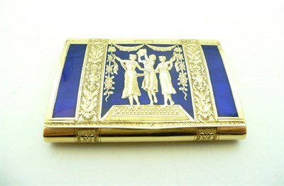 Lot 414 - A Continental 18ct Gold and Enamel Snuff Box, circa 1930, rectangular with foliate engraved...