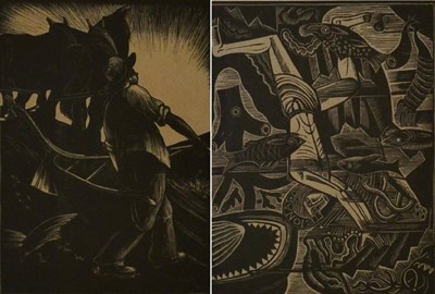 Lot 2011 - Clare Leighton (1898-1989) The Plough Wood engraving together with a further wood engraving...