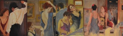 Lot 2036 - Janet Treby (Contemporary) The Dressmaker Signed, pastel, together with a mixed media of ladies...