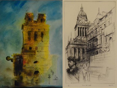 Lot 2064 - Alan Luty (b.1939) 'St Mary Woolnoth, London' Signed, mixed media, together with an etching by Alan