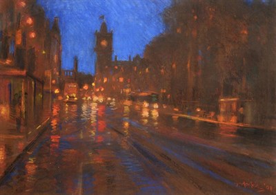 Lot 2068 - John Mackie (b.1955) Princes Street and Carlton Hill, Edinburgh by night Signed and dated...