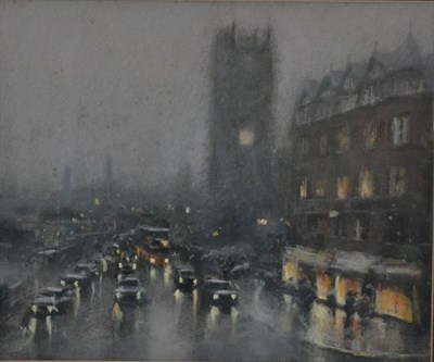 Lot 2071 - * Grimshaw (20th century)  Manchester road in rain at dusk  Signed in pencil, pastel, 28cm by...