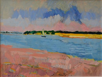 Lot 2080 - Eric James Mellon (1925-2014) Sailing boat on an estuary Signed and dated (20)05, oil on...