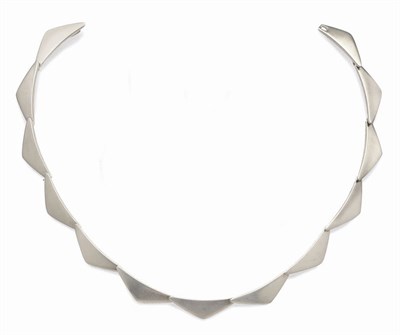 Lot 421 - A Silver Necklace, by Georg Jensen, the triangular links overlap, stamped to the reverse 'Hans...