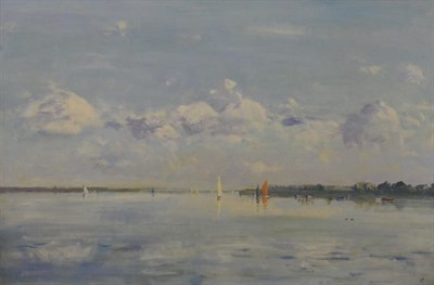 Lot 2088 - Keith Money (b.1935) 'The Estuary' Signed with initials, inscribed on a label verso, oil on...