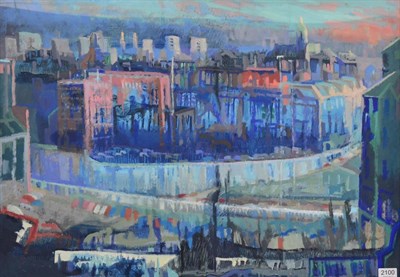 Lot 2100 - Mary Ann Lord (b.1931) 'November Morning, Leeds' Signed in pencil, mixed media, 57.5 by 82.5cm...