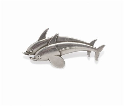 Lot 424 - A Double Dolphin Brooch, by Georg Jensen, stamped to the reverse '317', measures 4.2cm by 2.7cm