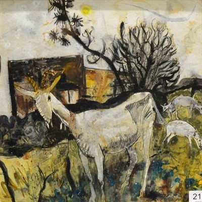 Lot 2126 - Howard Long (20th/21st Century)  'Goats' Signed, mixed media, 32cm by 32cm   Provenance: The...