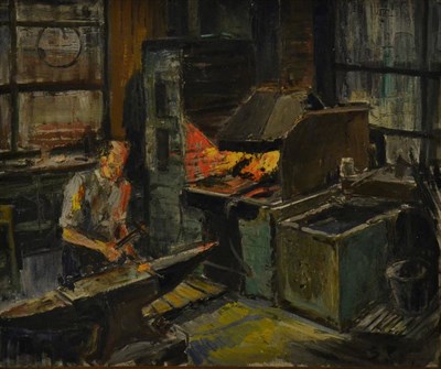 Lot 2131 - Stella Platt (1913-2011) 'Blacksmith's Shop' Signed with initials, signed, inscribed and...