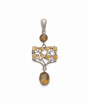 Lot 426 - An Arts and Crafts Pendant, attributed to Jessie King, a faceted citrine surmounts a panel of...