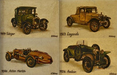 Lot 2134 - Arthur Delaney (1927-1987) '1919 Singer' '1922 Lagonda' '1926 Amilcar' '1935 Aston Martin'...