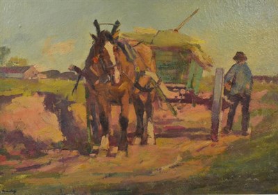 Lot 2143 - Continental School (20th century) The hay cart Indistinctly signed, oil on board, 54.5cm by 77cm