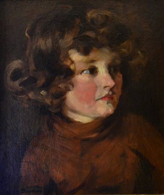 Lot 2148 - Allen Douglas Davidson (1873-1932) Portrait of a young girl wearing a brown jumper Signed, oil...