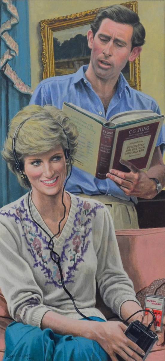 Lot 2152 - Roger Payne (20th century)  Portrait of Prince Charles and Lady Diana in their drawing room, he...