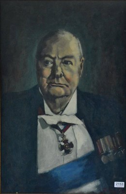 Lot 2153 - English School (20th century) Portrait of Winston Churchill, half-length, wearing white tie and...