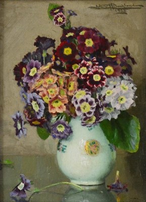 Lot 2154 - Arthur Herbert Buckland (1870-1927) 'Auriculas' Signed and dated 1928, signed and inscribed...