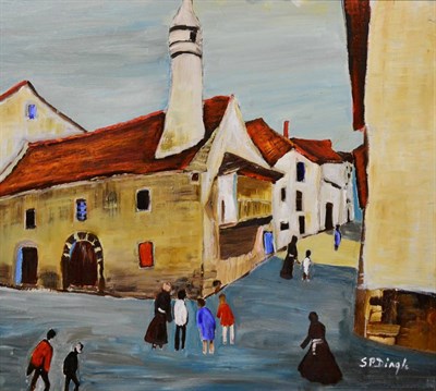 Lot 2187 - Stephanie Dingle (b.1926) 'French Street Scene' Signed, inscribed verso, oil on board, 39.5cm...