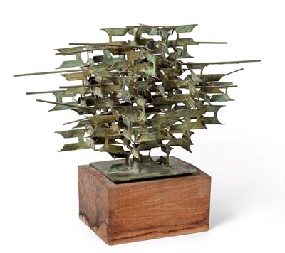 Lot 2192 - Anthea Alley (1927-1993) Abstract form Metal verdigris on a wooden plinth, 25cm high  From the...