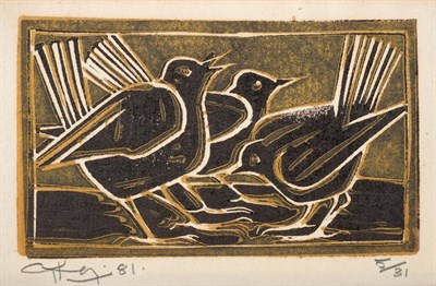 Lot 2017 - Geoffrey Key (b.1946) Three birds Signed in pencil and dated (19)81, numbered 5/31, woodblock...