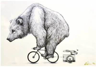 Lot 2021 - Amy Dover (Contemporary) A bear on a bicycle Signed and numbered 53/100 serigraph, together...