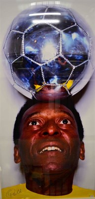 Lot 2046 - After Marc Quinn (b.1954) Pele balancing a ball Signed by Pele, photographic print, 212cm by 113cm