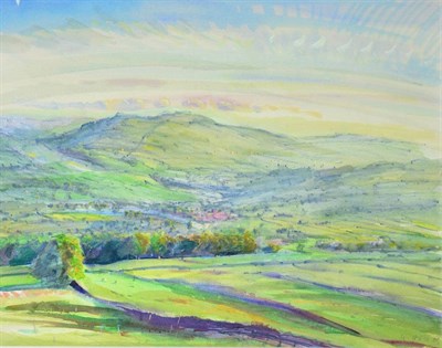 Lot 2069 - Piers Browne (b.1949) 'Waxing Moon- June Sunset over Wensleydale' Initialled and inscribed 8pm,...