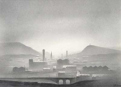 Lot 2077 - Trevor Grimshaw (1947-2001) Factories in landscape  Signed, pencil, 25cm by 35cm   See illustration