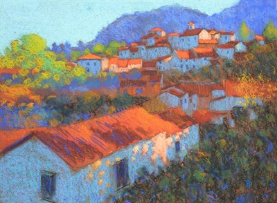 Lot 2083 - John Mackie (b.1955) 'The Village of Grazalema, Nr. Seville' Signed and dated (19)99, pastel,...