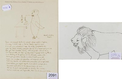 Lot 2091 - Attributed to Quentin Crewe (1926-1998)  'Social Climbing Penguin' Ink, together with a sketch of a