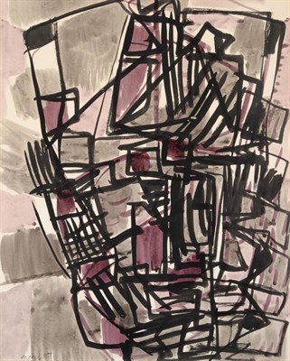 Lot 2096 - Néjad Melih Devrim (1923-1995) Turkish Abstract in purple Signed and dated 1955, watercolour, 52cm