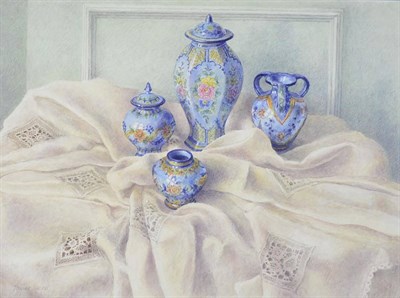 Lot 2100 - Janet Skea (b.1947) 'Portuguese Jars' Signed, watercolour, 27.5cm by 37cm  Artist's Resale...