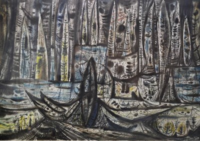 Lot 2106 - William John Bertram Newcombe CSGA, CWCS (1907-1969) Canadian 'Cedar Swamp' Signed, gouache, 44.5cm