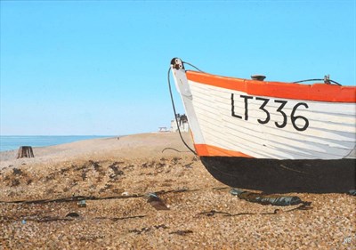 Lot 2117 - Howard J Burgess (b.1954) 'Aldeburgh Beach June 2004' Initialled, oil on board, 16cm by 23cm...