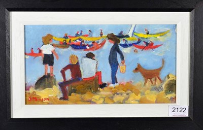 Lot 2122 - Sue Atkinson (b.1949) 'A Day at the Coast' Signed, oil on board, 15.5cm by 29cm   Artist's...