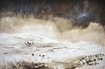 Lot 2128 - Colin Moss (b.1948) Sheep in a snowy landscape Signed, oil on canvas, 99.5cm by 150.5cm...