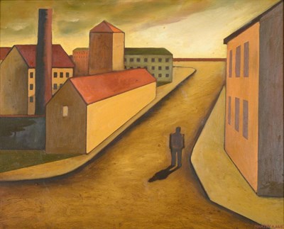 Lot 2136 - Martin Kane (b.1958) Scottish Lone figure on a Glasgow Street Signed, oil on canvas, 59cm by...