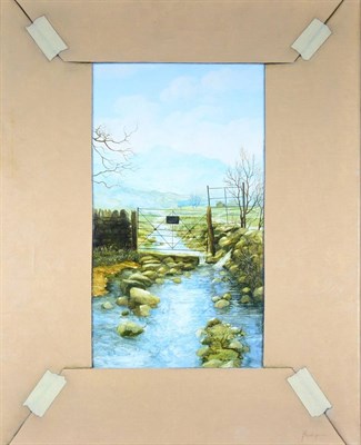 Lot 2150 - John Ridgewell (1937-2004)  Meandering stream  Signed, oil on canvas, 51cm by 40cm (unframed)...