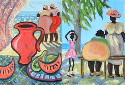 Lot 2159 - Janice Sylvia Brock (b.1950) British/Bajan 'Watermelon Ladies' Signed, oil on canvas, together with