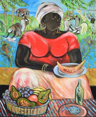 Lot 2161 - Janice Sylvia Brock (b.1950) British/Bajan 'The Smile' Signed, oil on canvas, 120cm by 100cm...