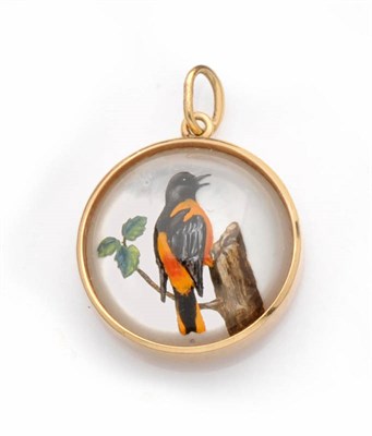 Lot 450 - An Essex Crystal Pendant, of circular domed form, depicting an American Redstart, measures 2.8cm by