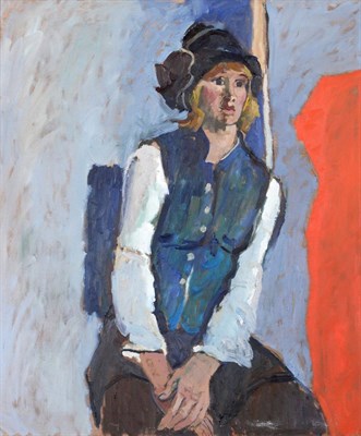 Lot 2188 - Eric James Mellon (1925-2014) Portrait of a young girl wearing a hat Oil on canvas, 75cm by 62.5cm