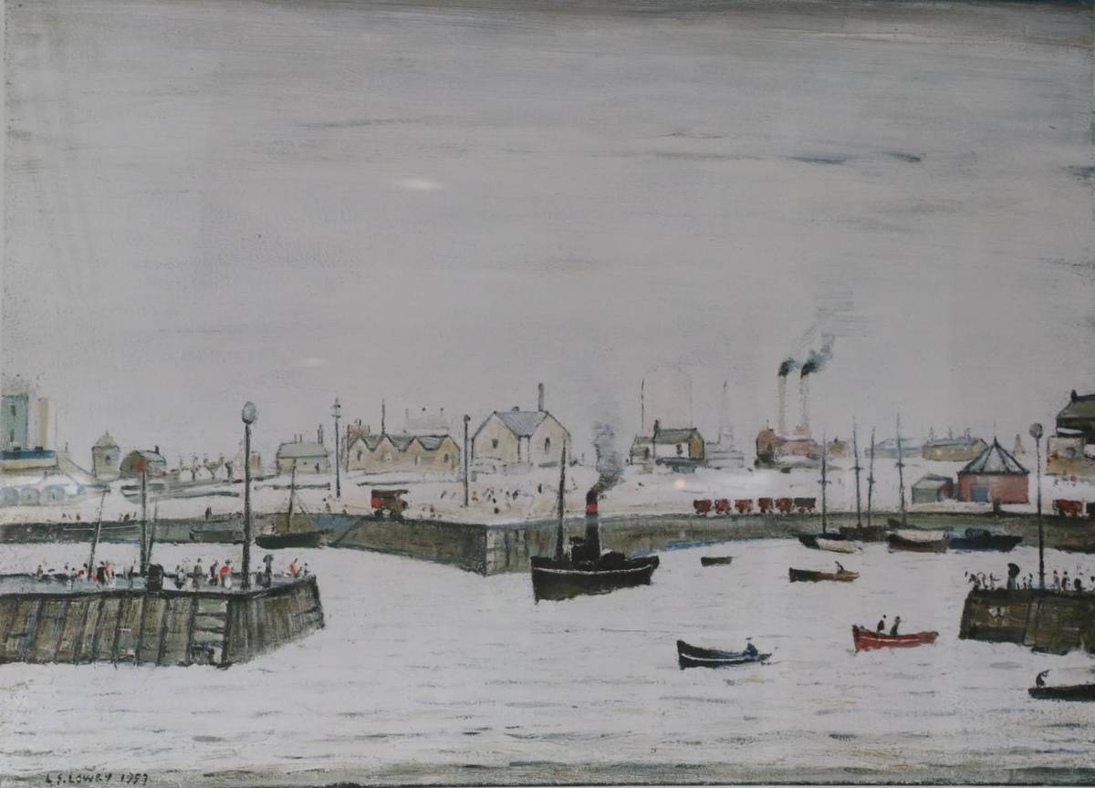 Lot 2001 - After Laurence Stephen Lowry RA (1887-1976) 'The Harbour' Signed in pencil, with the blindstamp for