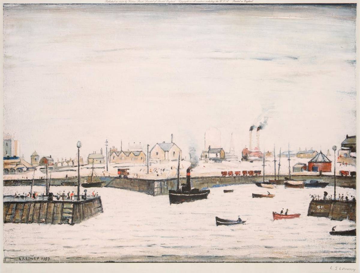 Lot 2002 - After Laurence Stephen Lowry RA (1887-1976) 'The Harbour' Signed in pencil, with the blindstamp for